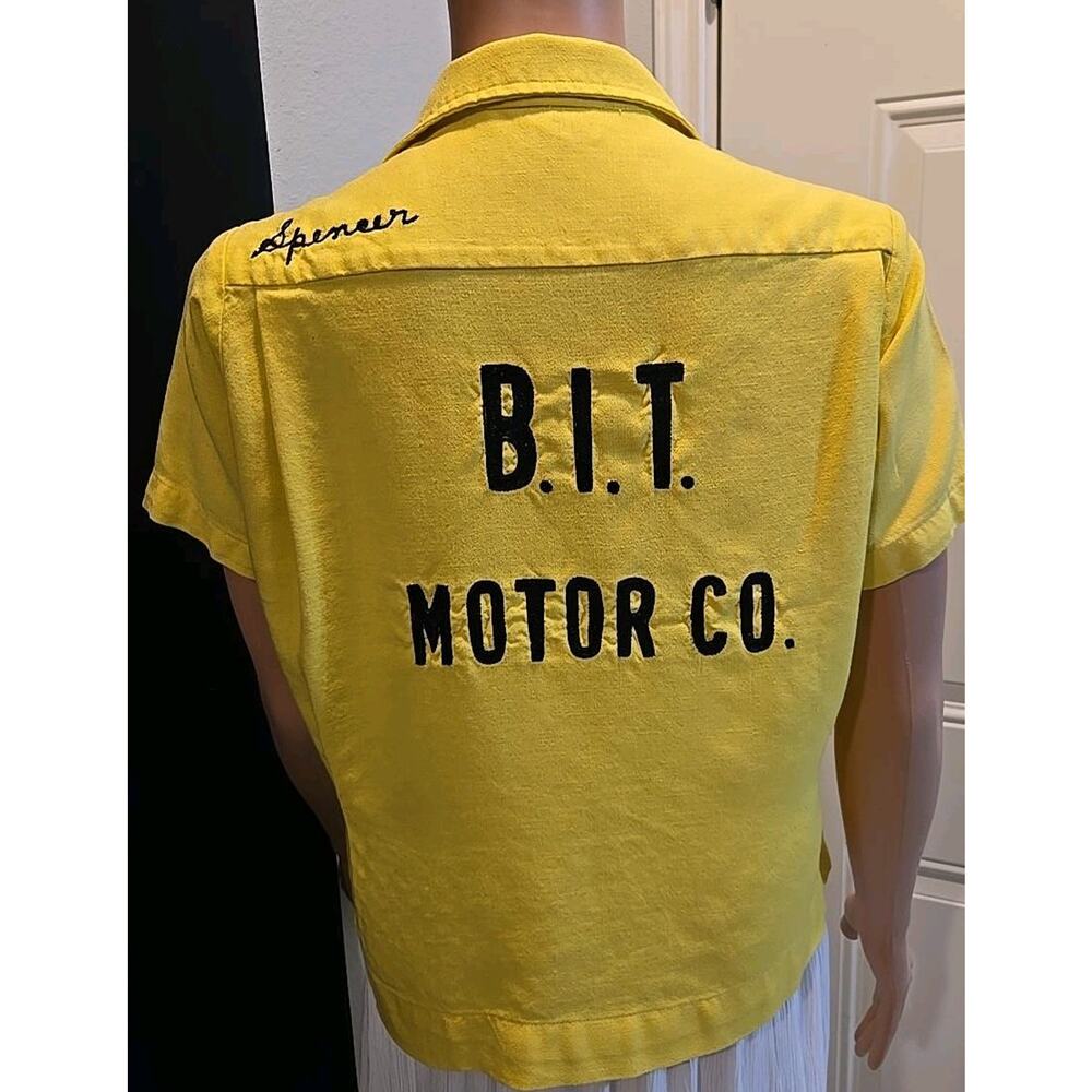 Vintage Mr Mort's Bowling Shirt Yellow Size 36 B.I.T. Motor Co Embroidered #0419 - Picture 3 of 9